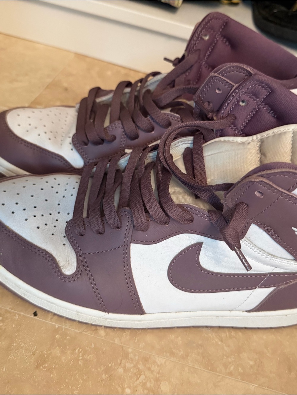 Nike Men’s High-Top Sneakers in White and Plum